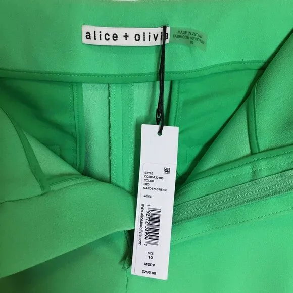 ALICE + OLIVIA Garden Green Flare Pants 10 High Waist Statement Designer Luxe - Picture 4 of 9